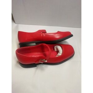 Ankis Red Mary Jane Flats Women Square Toe Buckle Strap Low Heel Shoes Size 6.5